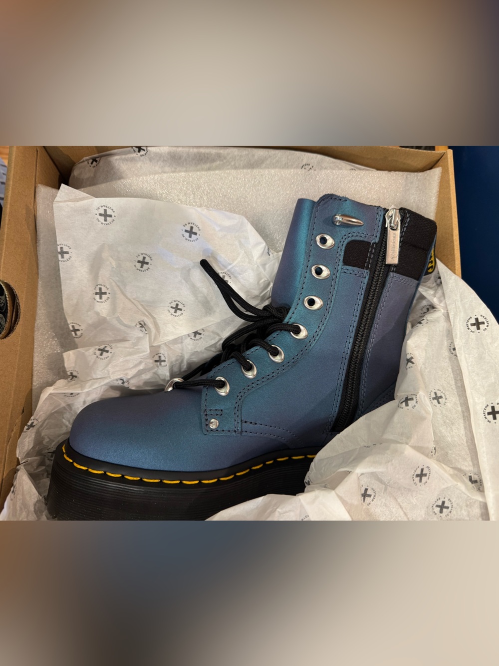 Dr. Martens Metallic Navy Lace-Up Boots